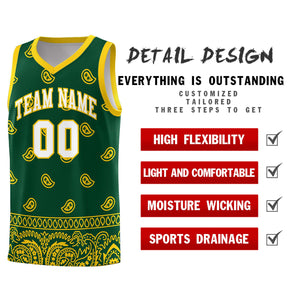 Custom Gold Green Personalized Cashew Pattern Sports Uniform Basketball Jersey