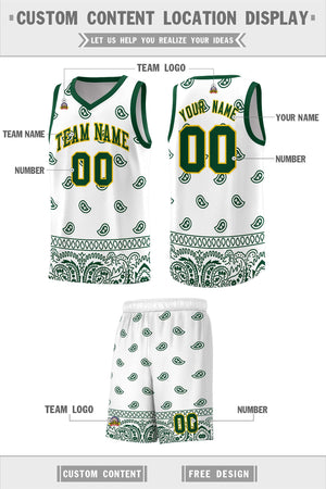 Custom Green White Personalized Cashew Pattern Sports Uniform Basketball Jersey