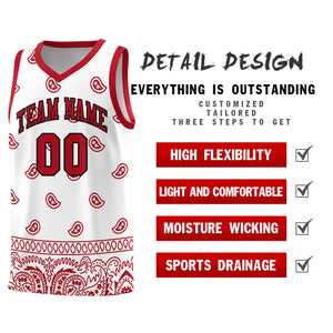 Custom White Red Personalized Cashew Pattern Sports Uniform Basketball Jersey