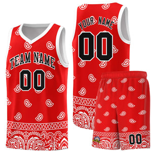 Custom Red White Personalized Cashew Pattern Sports Uniform Basketball Jersey