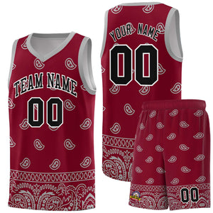 Custom Crimson Gray Personalized Cashew Pattern Sports Uniform Basketball Jersey