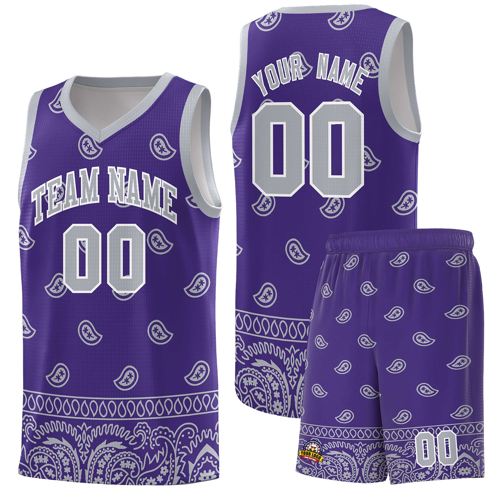 Custom Purple Gray Personalized Cashew Pattern Sports Uniform Basketball Jersey