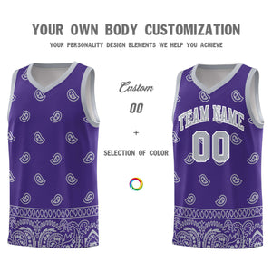 Custom Purple Gray Personalized Cashew Pattern Sports Uniform Basketball Jersey