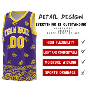 Custom Purple Gold Personalized Cashew Pattern Sports Uniform Basketball Jersey