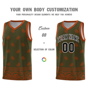 Custom Olive Texas Orange Personalized Cashew Pattern Sports Uniform Basketball Jersey