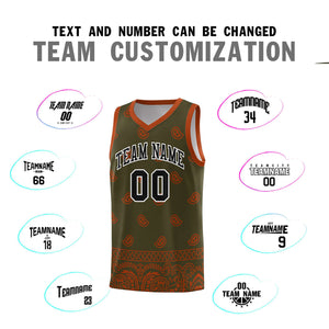 Custom Olive Texas Orange Personalized Cashew Pattern Sports Uniform Basketball Jersey