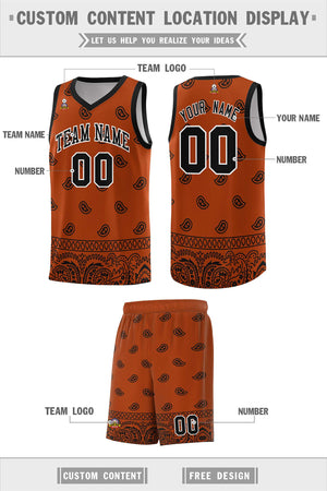 Custom Texas Orange Black Personalized Cashew Pattern Sports Uniform Basketball Jersey