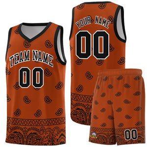 Custom Texas Orange Black Personalized Cashew Pattern Sports Uniform Basketball Jersey