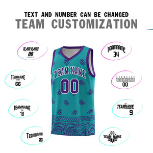 Custom Aqua Purple Personalized Cashew Pattern Sports Uniform Basketball Jersey