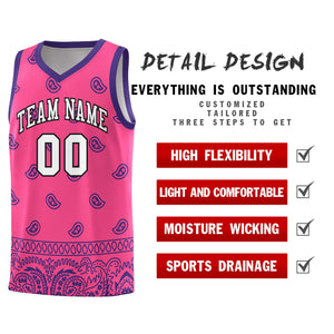 Custom Pink Purple Personalized Cashew Pattern Sports Uniform Basketball Jersey