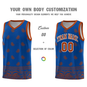 Custom Royal Texas Orange Personalized Cashew Pattern Sports Uniform Basketball Jersey