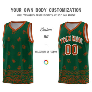 Custom Green Texas Orange Personalized Cashew Pattern Sports Uniform Basketball Jersey