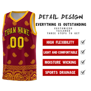 Custom Crimson Yellow Personalized Cashew Pattern Sports Uniform Basketball Jersey