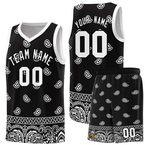 Custom Black White Personalized Cashew Pattern Sports Uniform Basketball Jersey