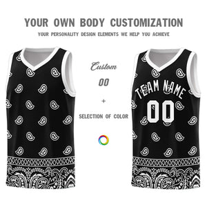 Custom Black White Personalized Cashew Pattern Sports Uniform Basketball Jersey