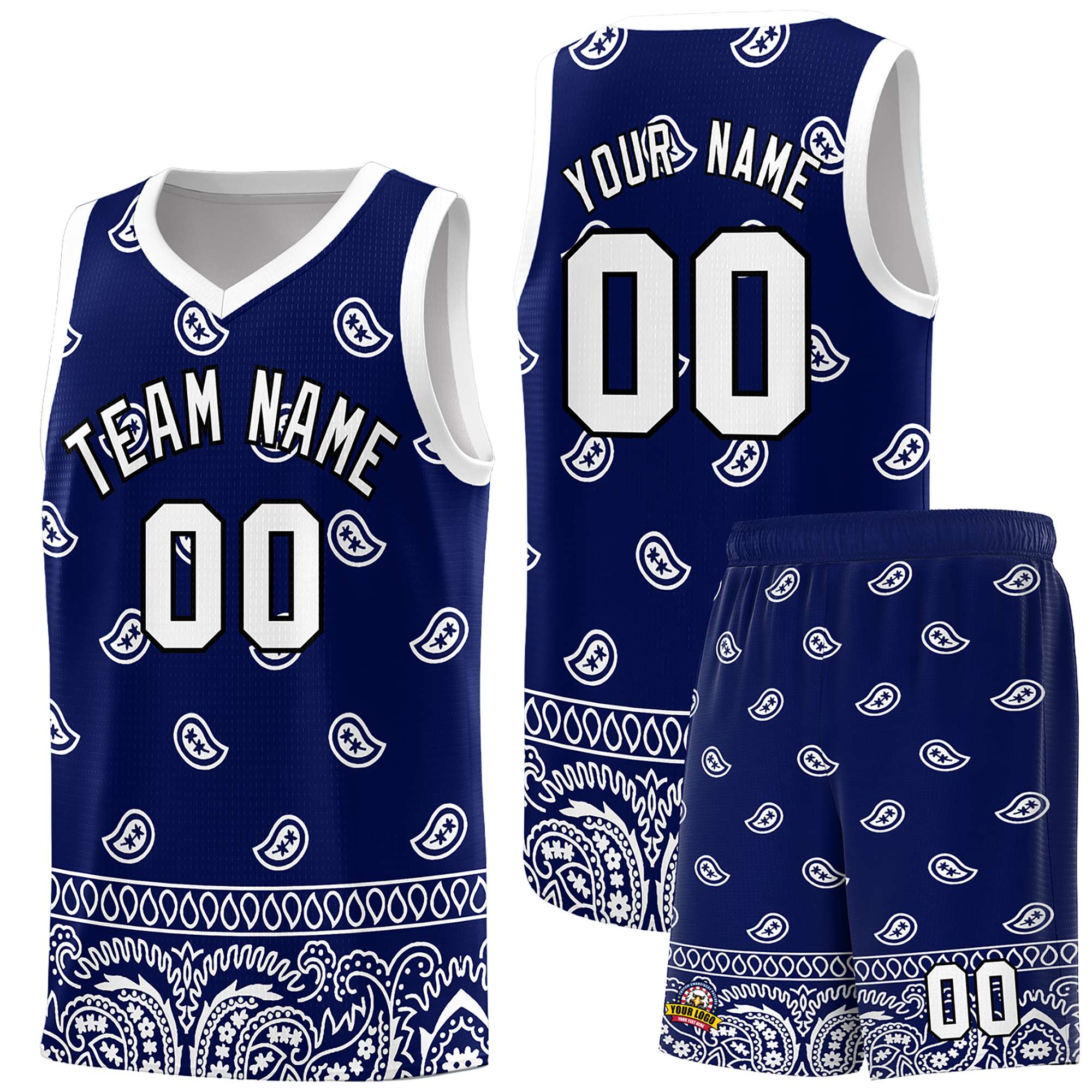 Custom Navy White Personalized Cashew Pattern Sports Uniform Basketball Jersey