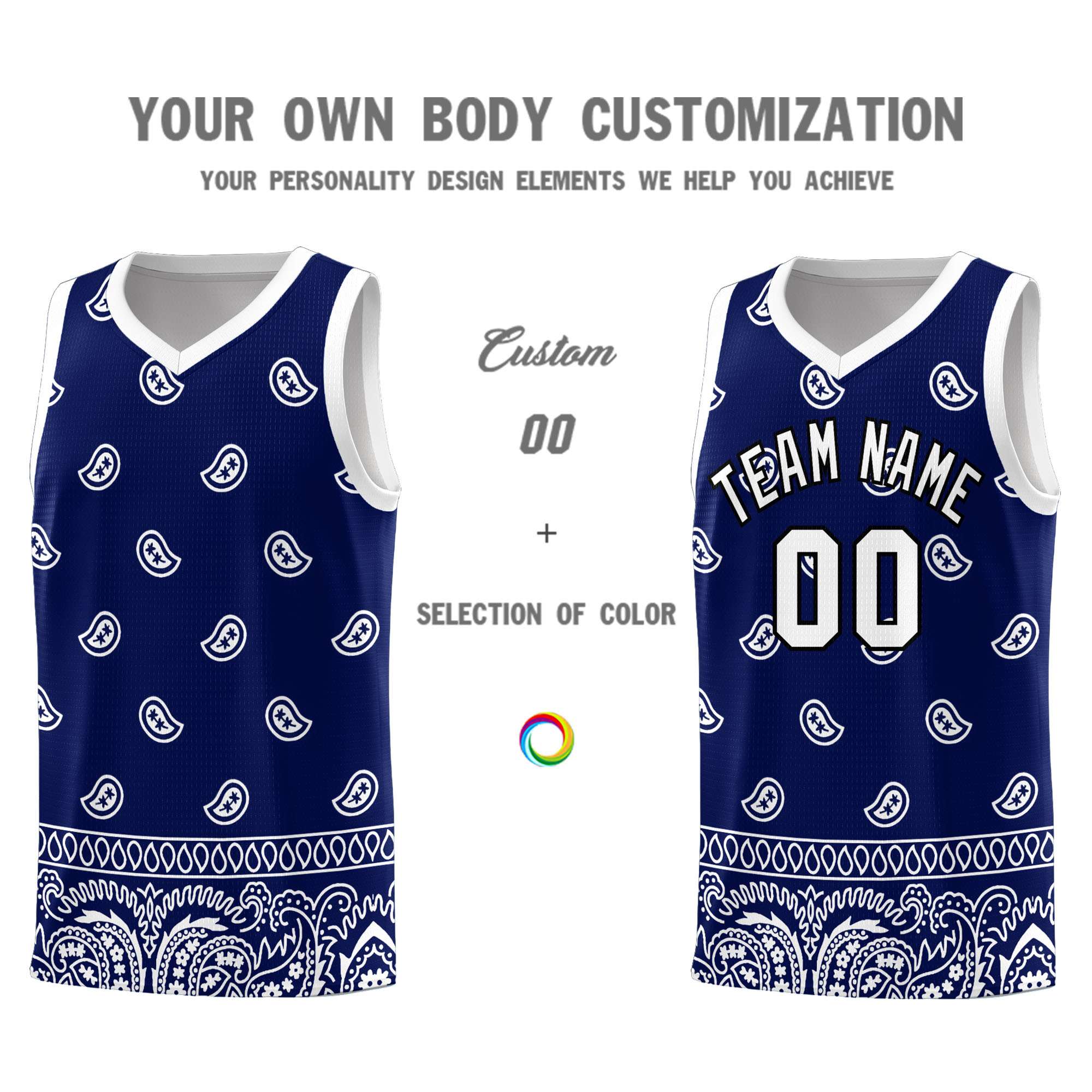 Custom Navy White Personalized Cashew Pattern Sports Uniform Basketball Jersey