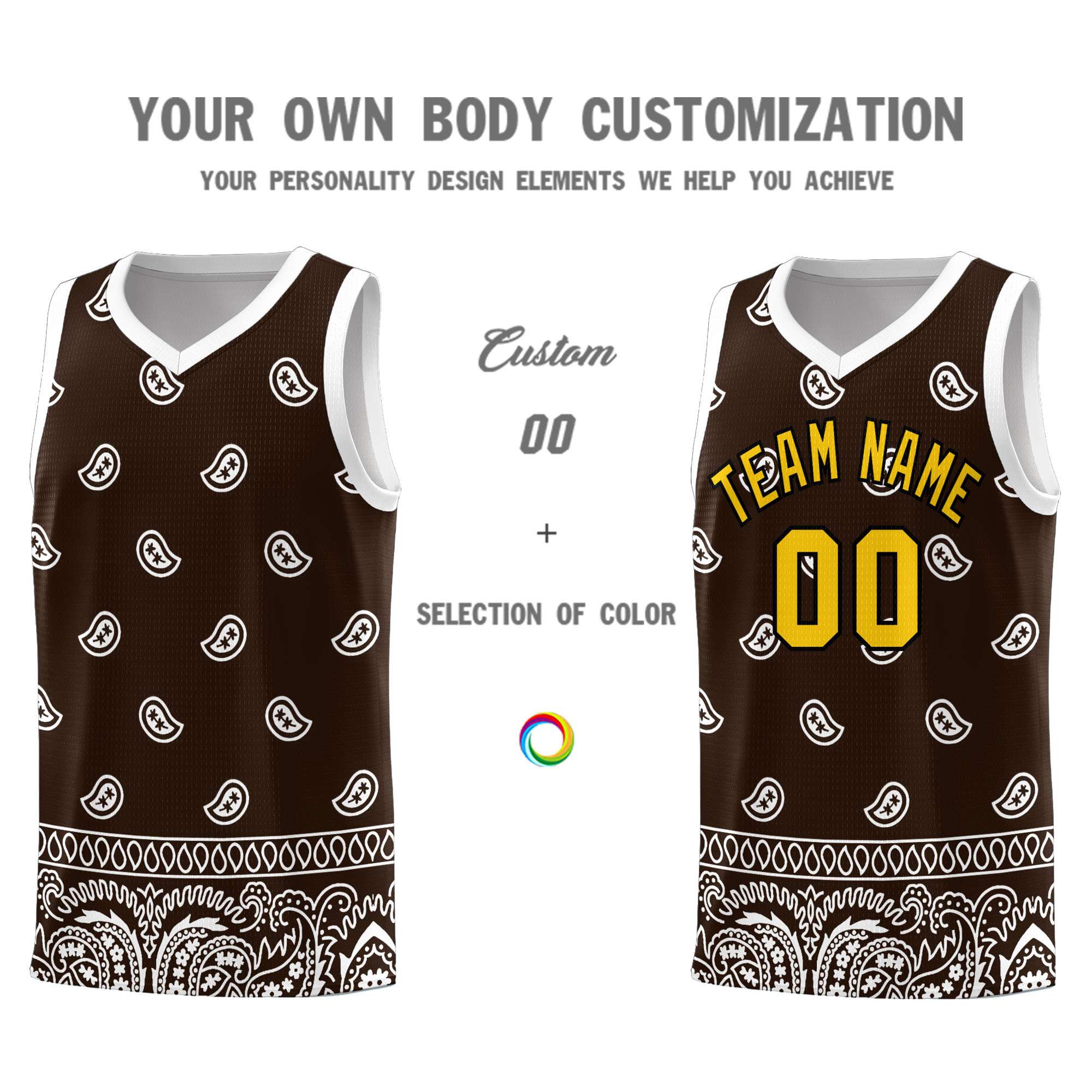 Custom Brown White Personalized Cashew Pattern Sports Uniform Basketball Jersey