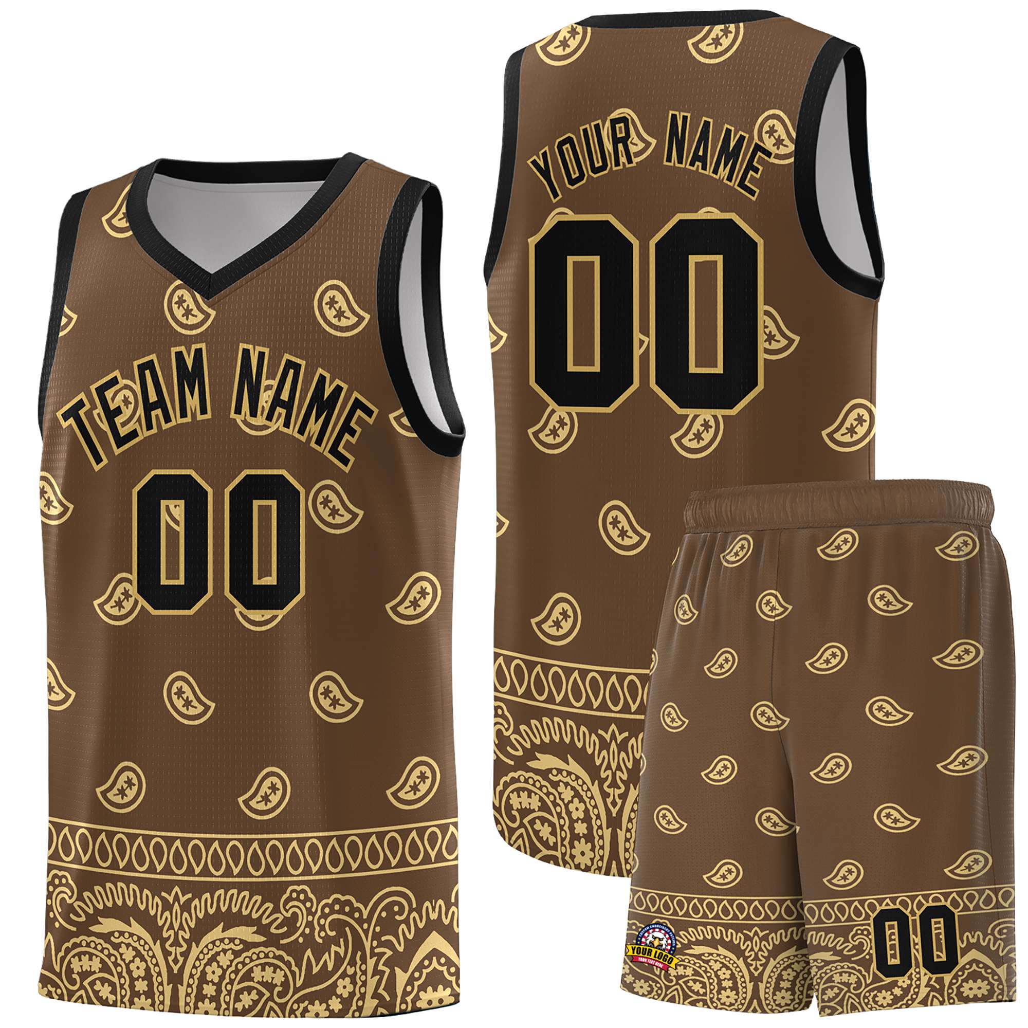 Custom Light Brown Khaki Personalized Cashew Pattern Sports Uniform Basketball Jersey