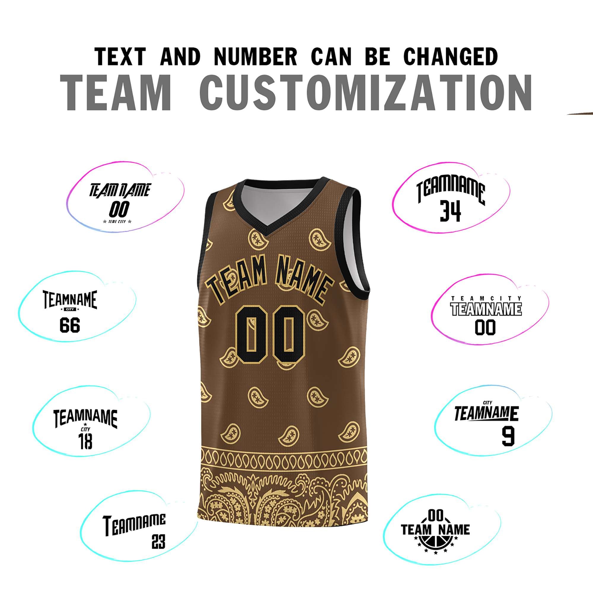 Custom Light Brown Khaki Personalized Cashew Pattern Sports Uniform Basketball Jersey