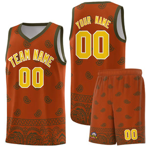 Custom Texas Orange Olive Personalized Cashew Pattern Sports Uniform Basketball Jersey