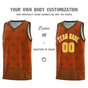 Custom Texas Orange Olive Personalized Cashew Pattern Sports Uniform Basketball Jersey