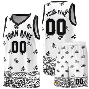 Custom White Black Personalized Cashew Pattern Sports Uniform Basketball Jersey