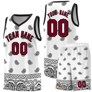 Custom White Black Personalized Cashew Pattern Sports Uniform Basketball Jersey