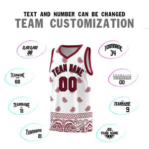 Custom White Crimson Personalized Cashew Pattern Sports Uniform Basketball Jersey