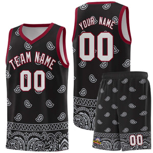 Custom Black Gray Personalized Cashew Pattern Sports Uniform Basketball Jersey