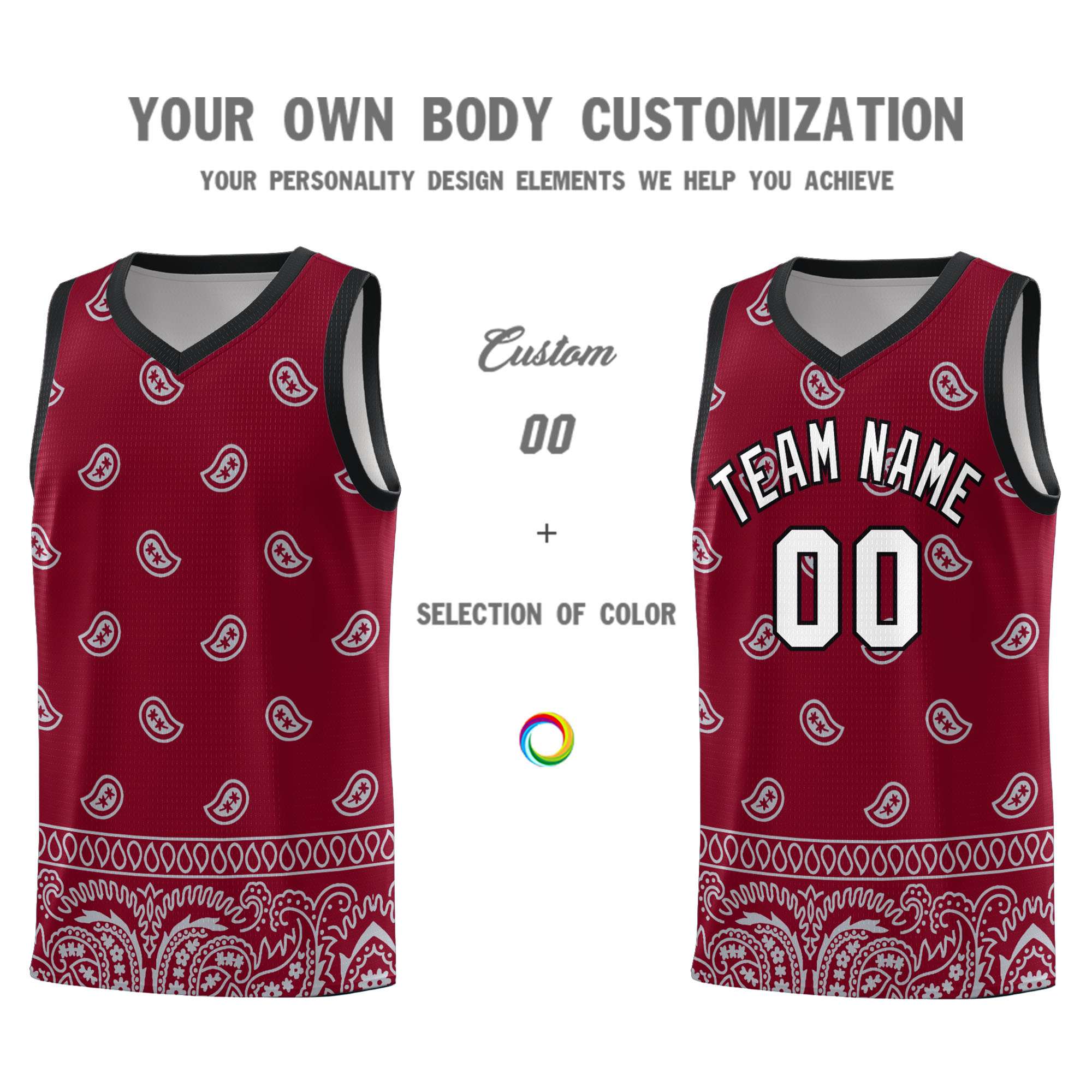 Custom Crimson Gray Personalized Cashew Pattern Sports Uniform Basketball Jersey