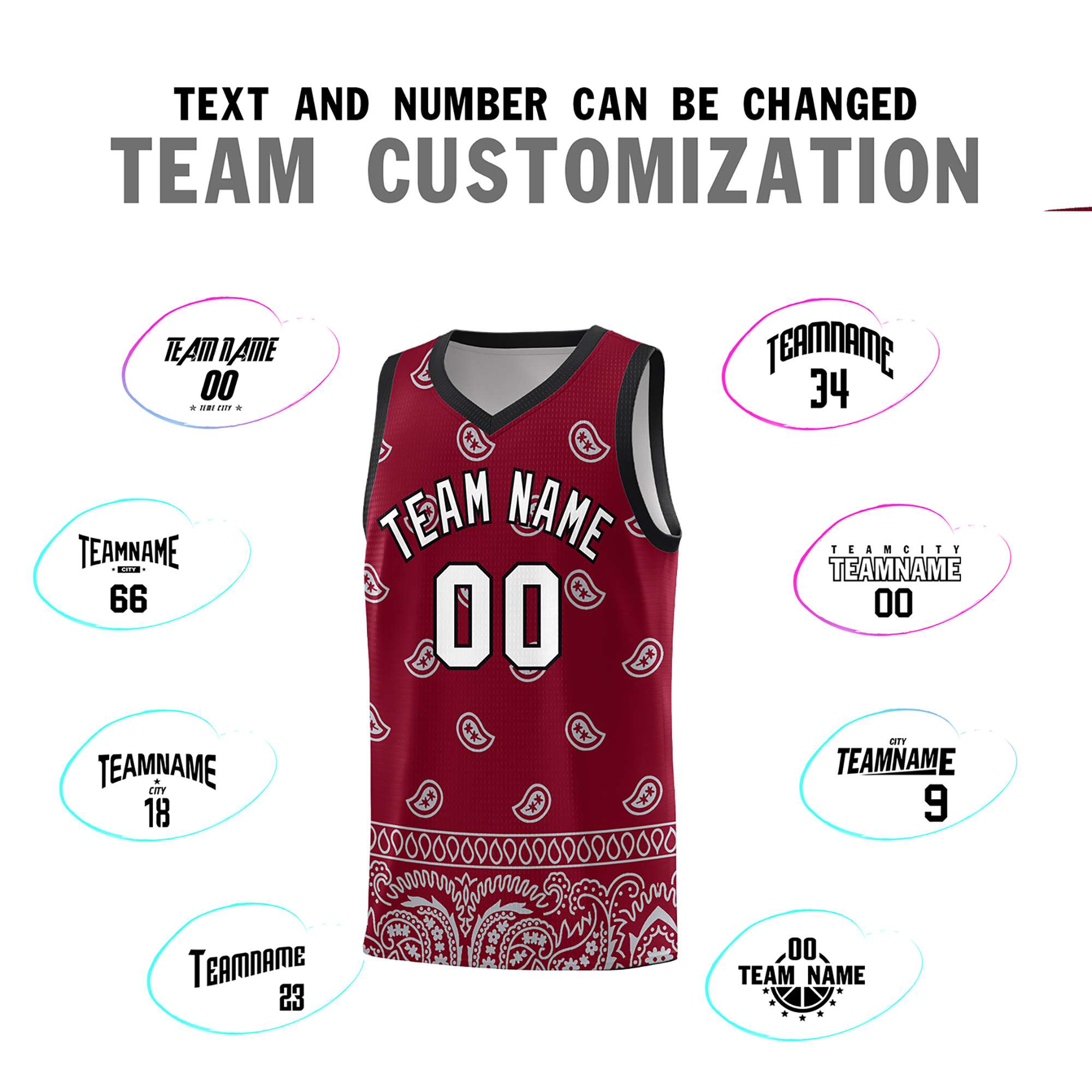 Custom Crimson Gray Personalized Cashew Pattern Sports Uniform Basketball Jersey