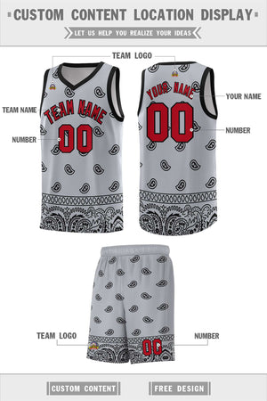 Custom Gray Black Personalized Cashew Pattern Sports Uniform Basketball Jersey