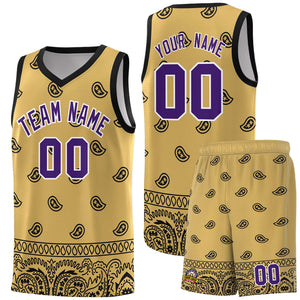 Custom Old Gold Black Personalized Cashew Pattern Sports Uniform Basketball Jersey