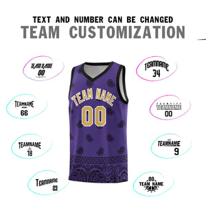 Custom Purple Black Personalized Cashew Pattern Sports Uniform Basketball Jersey