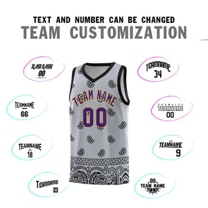 Custom Gray Black Personalized Cashew Pattern Sports Uniform Basketball Jersey