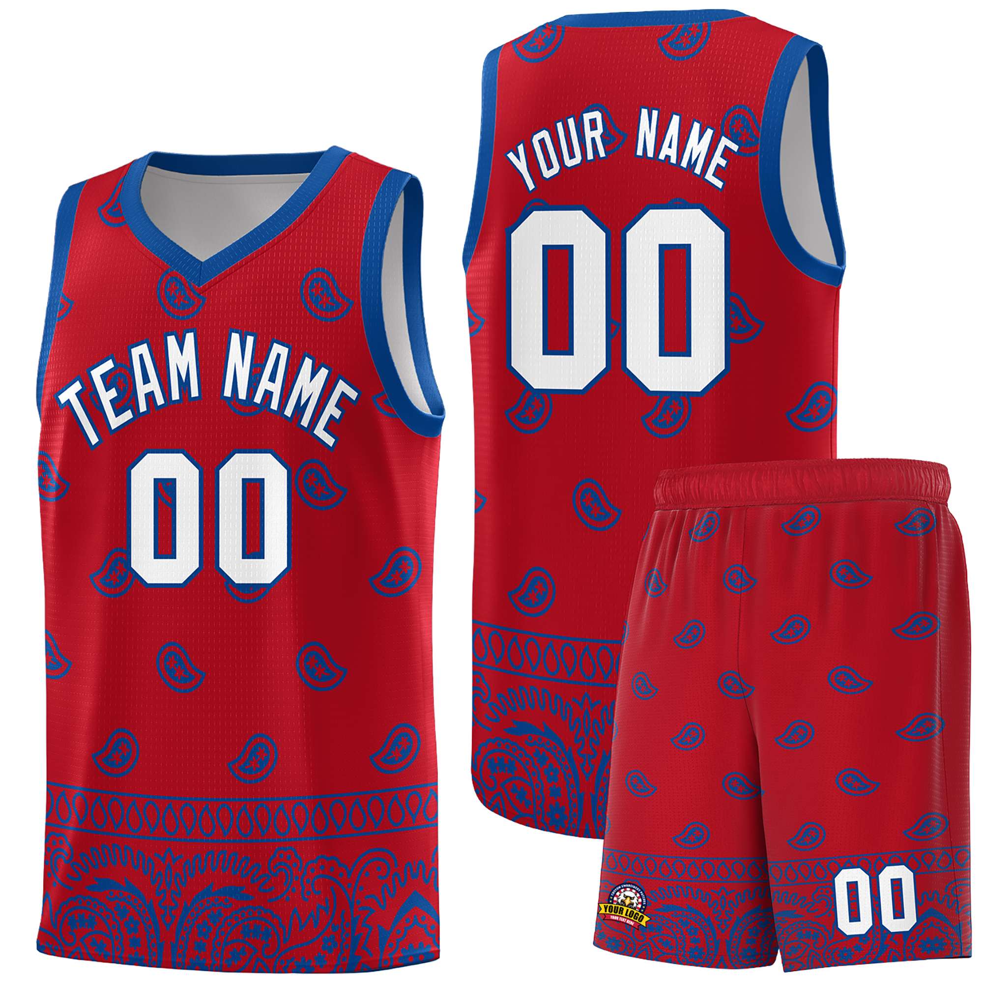 Custom Red Royal Personalized Cashew Pattern Sports Uniform Basketball Jersey