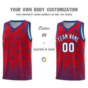 Custom Red Royal Personalized Cashew Pattern Sports Uniform Basketball Jersey