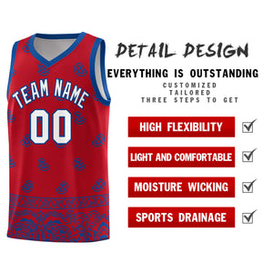 Custom Red Royal Personalized Cashew Pattern Sports Uniform Basketball Jersey