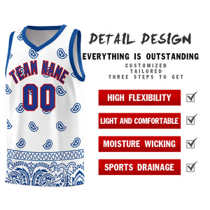 Custom White Royal Personalized Cashew Pattern Sports Uniform Basketball Jersey