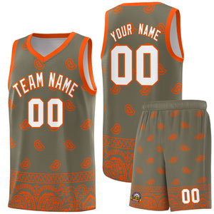 Custom Olive Orange Personalized Cashew Pattern Sports Uniform Basketball Jersey