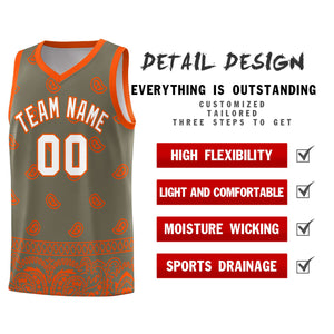 Custom Olive Orange Personalized Cashew Pattern Sports Uniform Basketball Jersey