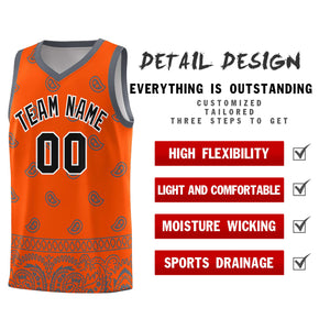 Custom Orange Dark Gray Personalized Cashew Pattern Sports Uniform Basketball Jersey