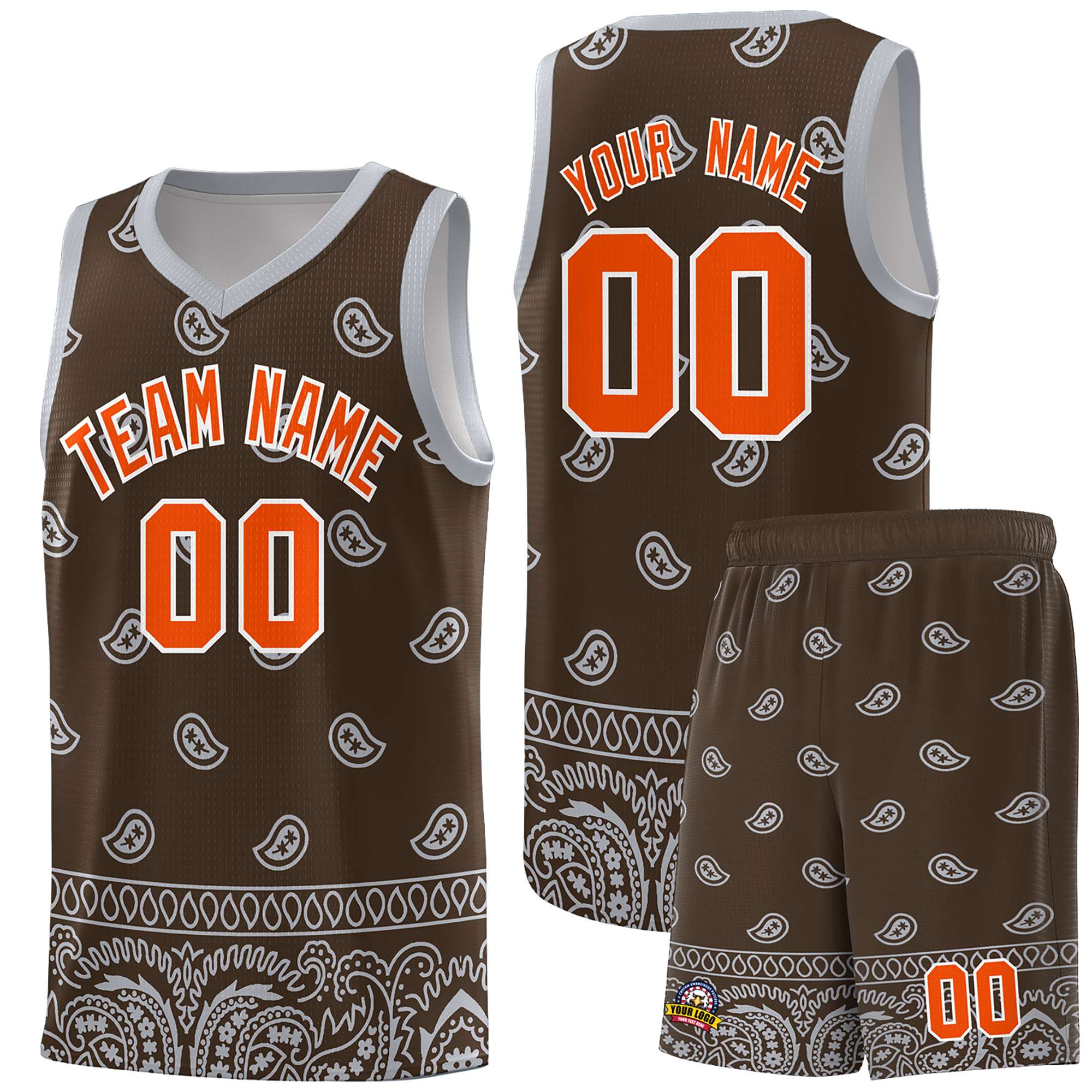 Custom Brown Gray Personalized Cashew Pattern Sports Uniform Basketball Jersey