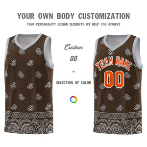 Custom Brown Gray Personalized Cashew Pattern Sports Uniform Basketball Jersey