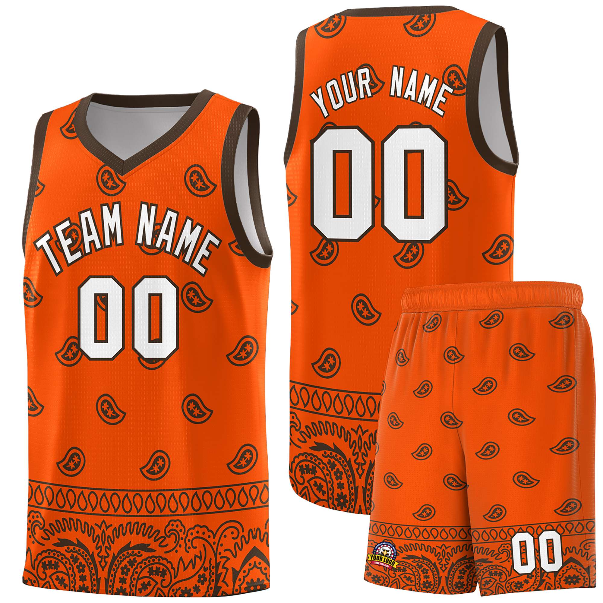 Custom Orange Brown Personalized Cashew Pattern Sports Uniform Basketball Jersey