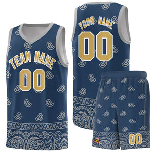 Custom Midnight Blue Gray Personalized Cashew Pattern Sports Uniform Basketball Jersey