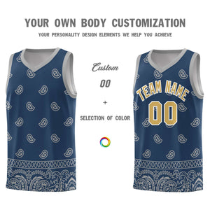 Custom Midnight Blue Gray Personalized Cashew Pattern Sports Uniform Basketball Jersey