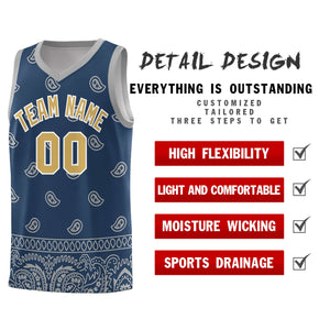 Custom Midnight Blue Gray Personalized Cashew Pattern Sports Uniform Basketball Jersey