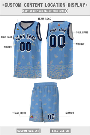 Custom Light Blue Gray Personalized Cashew Pattern Sports Uniform Basketball Jersey